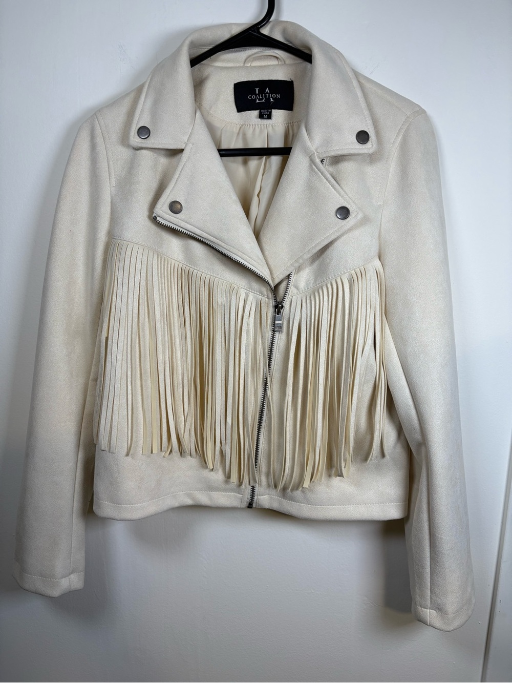 Collation New York Cream Fringe Faux-Suede Moto Jacket